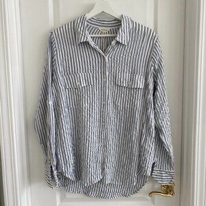 NWT Max Studio Striped Button Down Shirt Roll Tab Sleeve L Women’s
